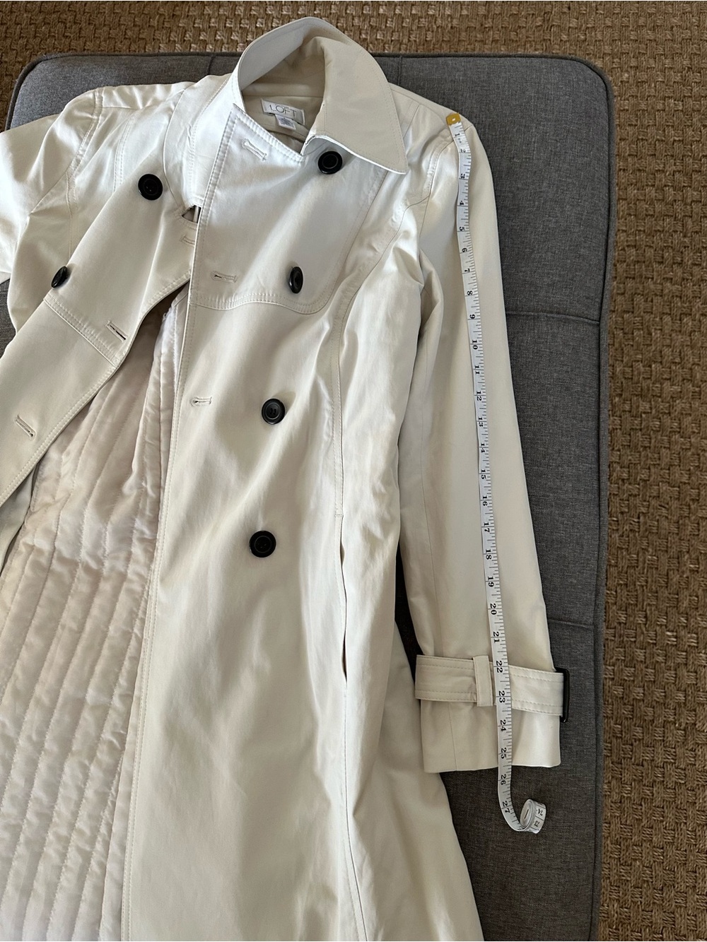 LOFT Cream Double-Breasted Trench Coat with Belt - Picture 13 of 13